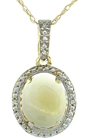 10K White Gold 0.09 cttw Diamond Natural Color Gemstone Pendant Oval