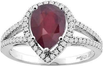 14K Gold Diamond Natural Quality Ruby Engagement Ring Pear Shape