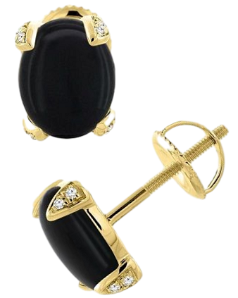 14K Yellow Gold Natural Black Onyx Screw back Earrings Oval