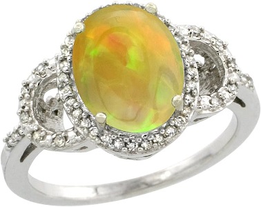 14K White Gold Diamond Accent Natural Ethiopian Opal Engagement Ring