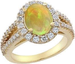14K White Gold Diamond Natural Ethiopian Opal Engagement Ring Oval