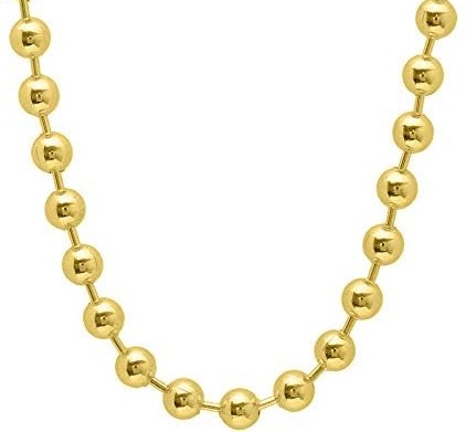 14k Gold Plated 925 Silver 8mm Ball Bead Chain Moon Cut Dog Tag Mens  Necklace