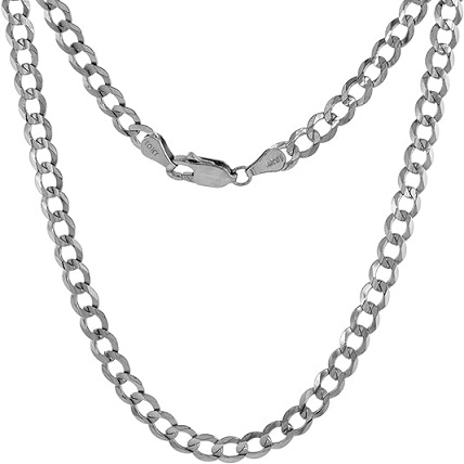 10K White Gold 5mm Curb Chain Necklaces and Bracelets for Men and Women Concaved Beveled Edges