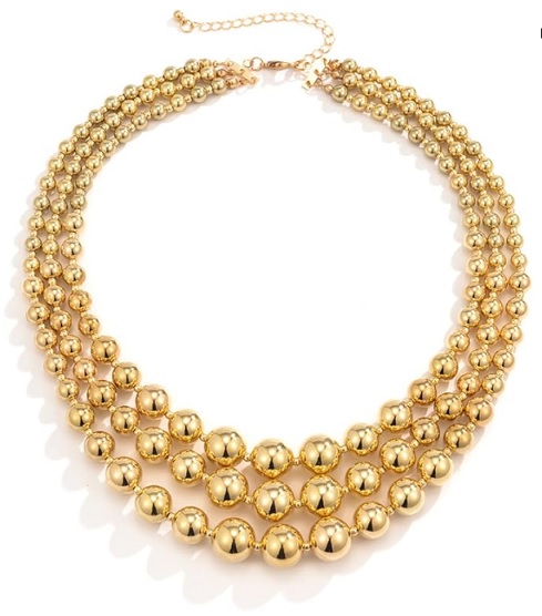 Women Geometric Round Beads Chain Necklace Party Jewelry