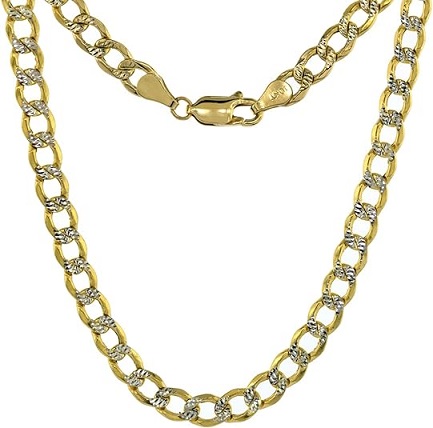 Genuine 10k Gold Hollow White Pave Two Tone 5.5mm Cuban Link Curb Chain Necklace for Men and Women Lobster Clasp