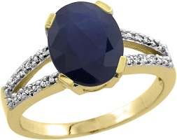 14K Yellow Gold Diamond Halo Natural Blue Sapphire Engagement Ring Oval