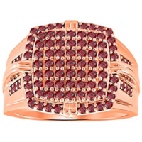 1.51 Ctw Round Cut Red Garnet 14k Rose Gold Over 17mm Square Statement Pinky Tier Band Ring For Mens