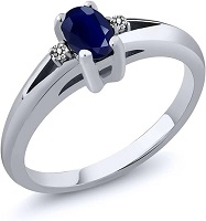 925 Sterling Silver Blue Sapphire and White Diamond Women's Engagement Ring