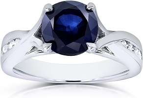 Round Blue Sapphire & Diamond Engagement Ring