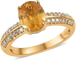Yellow Sapphire Moissanite 925 Sterling Silver Vermeil Yellow Gold Plated Ring for Women Jewelry