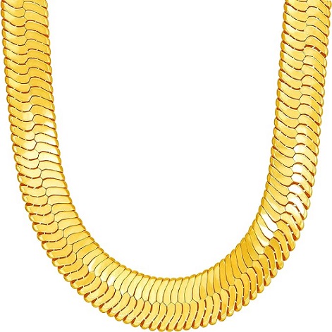 11mm Flexible Herringbone Chain Necklace 24k Real Gold Plated