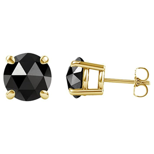 Black Diamond Round Rose Cut Stud Earrings