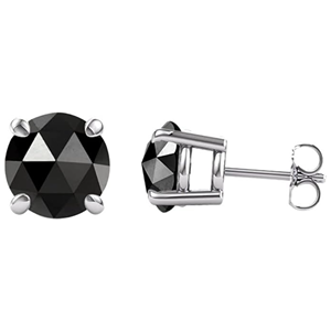 2 Cts of AAA Round Rose Cut Black Diamond Stud Earrings in 14K White Gold