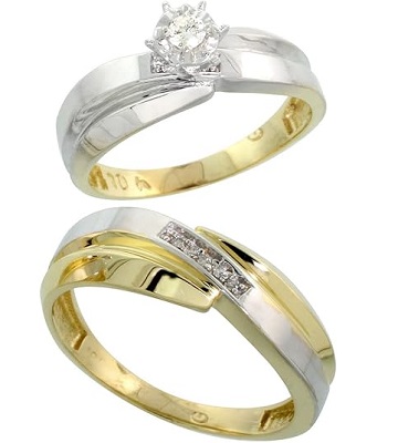 10k White Gold 2-Piece Diamond wedding Engagement Ring Set for Him and Her