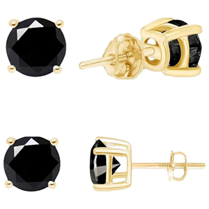 14K Solid Gold Natural Black Diamond Earrings Stud