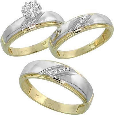 10k Yellow Gold Diamond Wedding Ring Set for Him & Her