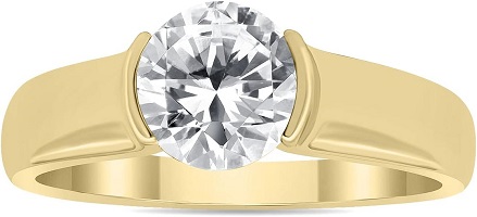 Half Bezel Natural Diamond Solitaire Ring in 10K Yellow Gold