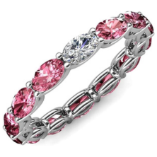 Oval Shape Moissanite & Pink Tourmaline Stackable Eternity Ring 14K Gold