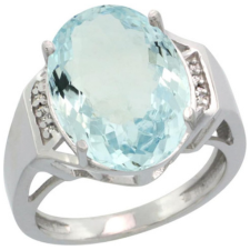 Sterling Silver Diamond Natural Aquamarine Ring Oval