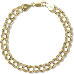 14 Karat Yellow Gold 7 Millimeter Wide Triple Link Charm Bracelet