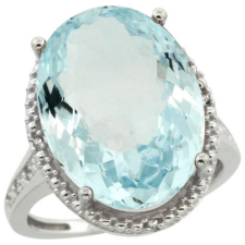 Sterling Silver Diamond Natural Aquamarine Ring