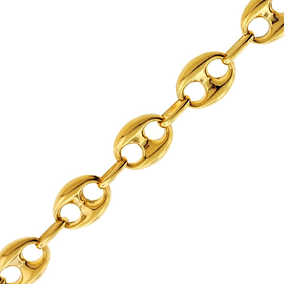 10K Yellow Gold Anchor Puff Link Mens Chain 8 mm