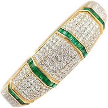 3.5ct Princess Cut Emaerald & Sim Diamond Womens Bangle Bracelet 14k Yellow Gold
