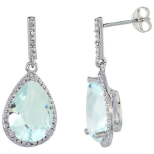 10K Gold Diamond Halo Natural Color Gemstone Dangle Earrings Pear Shaped