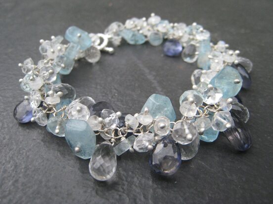 Moonstones Rock Crystals And Pale Blue Aquamarines Bracelet