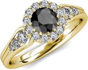 Black Diamond & Natural Diamond Cupcake Halo Engagement Ring 1.40 ctw 14K Gold