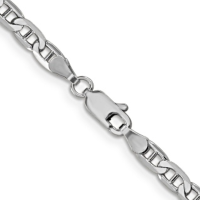 Rhodium Plated 14k White Gold 3.75mm Concave Anchor Mariner Chain