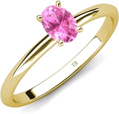 Oval Cut Pink Sapphire 1.00 ctw Knife Edge Four Prong Women Solitaire Engagement Ring 14K Yellow Gold