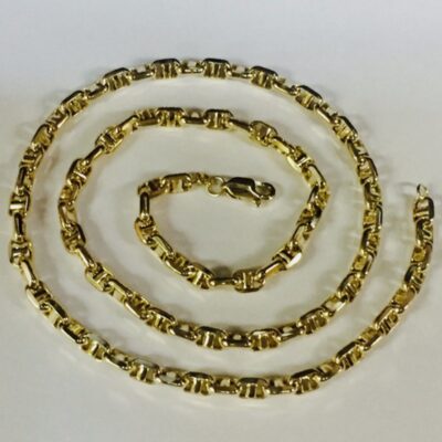14k Yellow Gold Anchor Mariner Chain Link Necklace