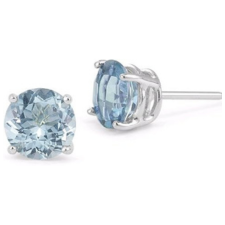 7mm Aquamarine Stud Earrings Platinum Setting Screw Back Posts