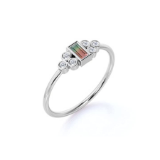 14K Real Emerald Cut Real Watermelon Tourmaline Diamond Stacking Ring