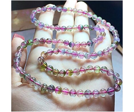 1 Strands Natural Blue Pink Watermelon Tourmaline Stretch Bracelet