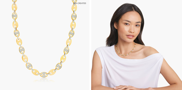 14K Yellow Gold Mariner Chain Lab-Created Diamond Necklace