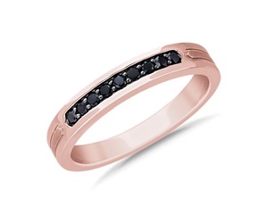 Men's Black Diamond Pavé Wedding Ring With Black Rhodium In 14k Rose Gold