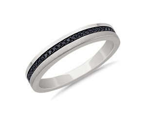 Men's Black Diamond Pavé Edge Wedding Ring With Black Rhodium In 14k White Gold