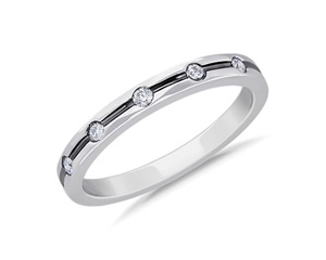 Staggered Diamond Men's Grooved Wedding Ring With Black Rhodium In 14k White Gold