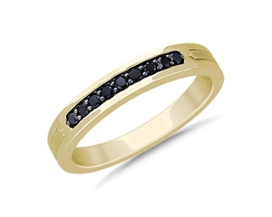 Men's Black Diamond Pavé Wedding Ring With Black Rhodium In 14k Yellow Gold