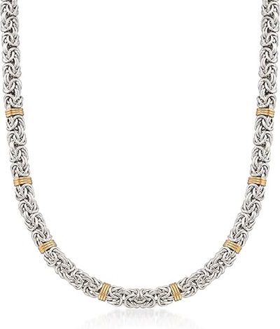 Sterling Silver and 14kt Yellow Gold Byzantine Station Necklace