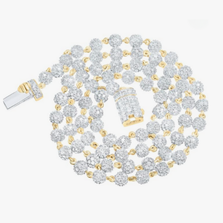 10Kt Yellow Gold Mens Round Diamond Ball 18-Inch Ball Link Chain Necklace