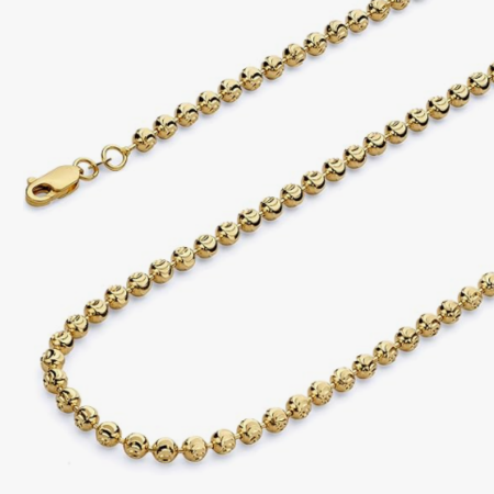 14k Yellow Gold 4mm Moon Cut Bead Ball Chain Necklace with Lobster Claw Clasp