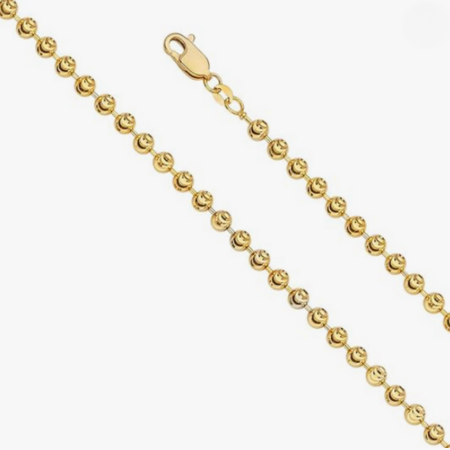 14k Yellow Gold 4mm Moon Cut Bead Ball Chain Necklace with Lobster Claw Clasp