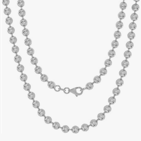 10k Real White Gold Solid Ball 4mm Moon Diamond Cut Bead Dog Tag Necklace