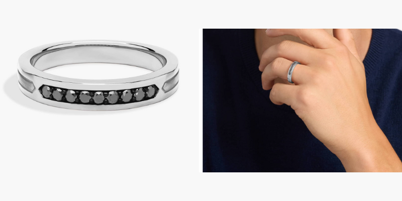 Mens Black Diamond Pave Wedding Ring with Black Rhodium in Platinum