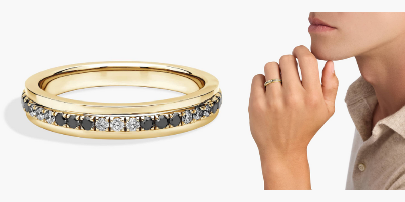 Men's Black And White Diamond Wedding Ring in 14k Yellow Gold 3.50mm