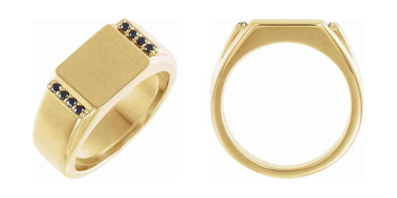Men's 14k Yellow Gold Black Diamond 11.5x10mm Rectangle Signet Fashion Ring