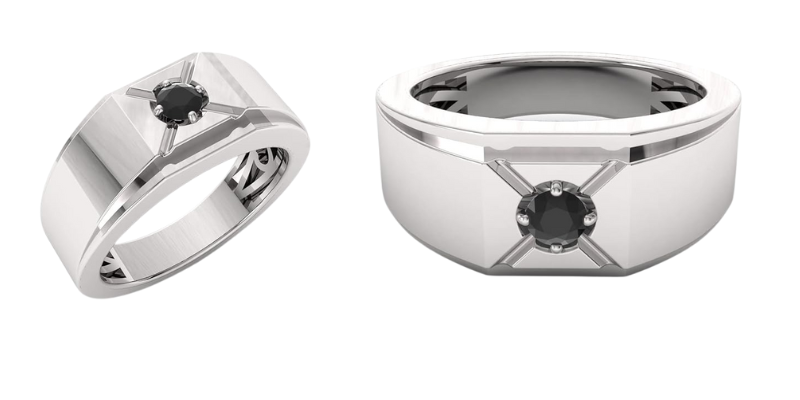Mens Wedding Band Ring In 925 Sterling Silver 0.10 Carat Black Diamond